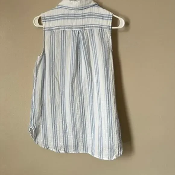LL Bean Seersucker Shirt Womens SMALL Sleeveless Top Preppy Summer Casual Stripe - Picture 9 of 11